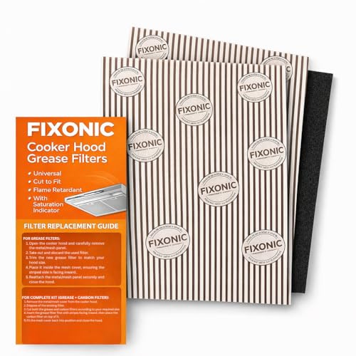 Cooker Hood Filter Replacement, Universal Cut to Size 57x47cm, Stops Grease & Odours 2 Grease + 1 Carbon Filter Extractor Fan with Gloves & Time Strip Kitchen Extractor Fan Filter