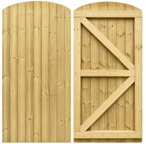 Featheredge Arch Top Wooden Garden and Side Gates H-1800, W-800, Natural Brown Finish