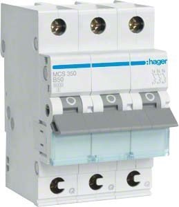 Hager MCS350 LS-Schalter 3P 6kA C-50A QC Quick Connect 1M