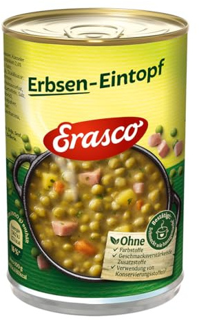 ERASCO Erbsen-Eintopf mit Schweinefleisch (1 x 400g), In rund 5 Minuten fertig – Mit erntereifem Gemüse – Ohne Schnickschnack – Einfach lecker