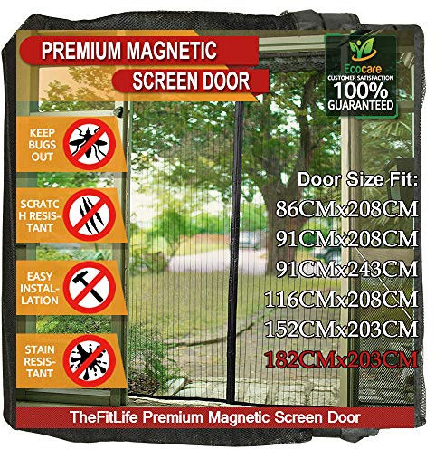 TheFitLife Magnetic Fly Screens for Doors - Heavy Duty Mesh Curtain with Full Frame Hook and Loop Powerful Magnets That Snap Shut Automatically