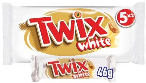 Twix White Schokoriegel, Karamell, Keks, Schokolade, Multipack, 5 x 46 g | Zarter Keks mit Karamell in weißer Schokolade, Multipack, süße Versuchung für Büro, Partys und kleine Pausen
