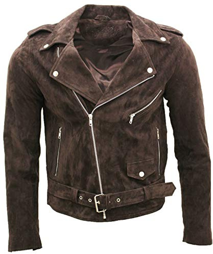 Herren Klassische Braun Brando Beiläufig Bräunen Wildleder Bikerjacke