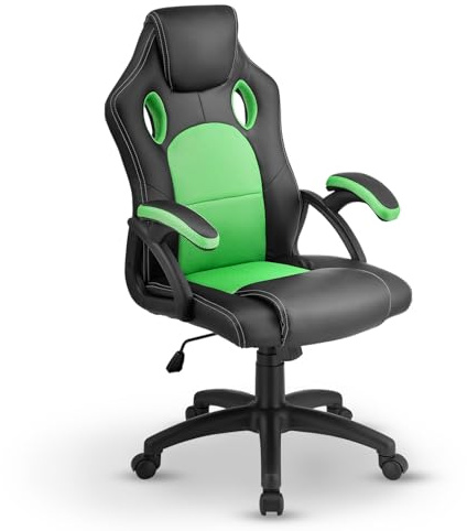 Juskys® Racing Schreibtischstuhl Montreal ergonomisch höhenverstellbar & gepolstert 120 kg belastbar Bürostuhl Drehstuhl PC Gaming Stuhl - grün