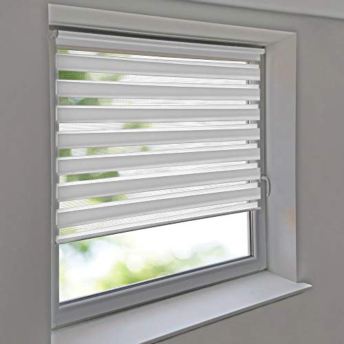 DeLaHome - Doppelrollo 120 x 200 cm weiß Klemmfix Klemmrollo und Kleberollo Duorollo Vario Rollo Seitenzug Jalousie für Fenster und Türen ohne Bohren