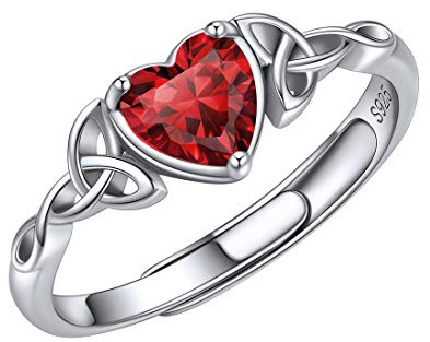 ChicSilver Bague Reglable Femme avec Pierre Grenat en Forme Coeur Celtique,Bijoux Cadeau Femme Noel Anniversaire Bague Coeur Femme Bague Fiançailles Femme