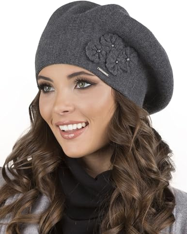 VIVISENCE Baskenmütze Damen Elegant Blume Warm Herbst Winter Accessoire 7006