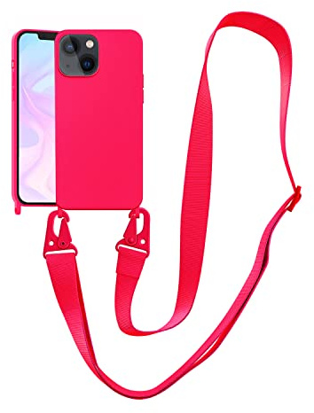 Collana per cellulare compatibile con Apple iPhone 12 Mini Necklace Custodia in nylon tracolla morbido silicone TPU Cover con cordino da appendere custodia protettiva con elegante cinturino (rosa
