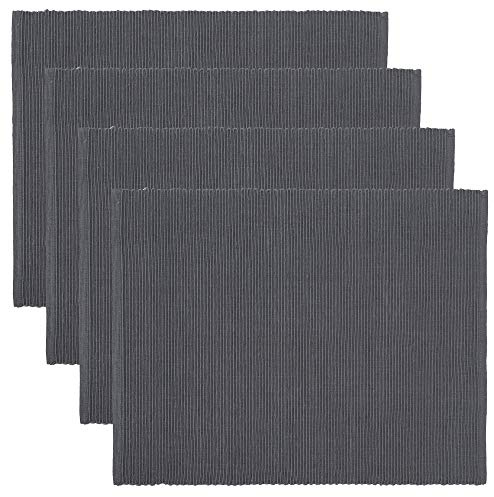 LINUM Uni 4-er Pack Tischsets 35x46 cm, 100% Gerippte Baumwolle, Abwaschbar, Granitgrau