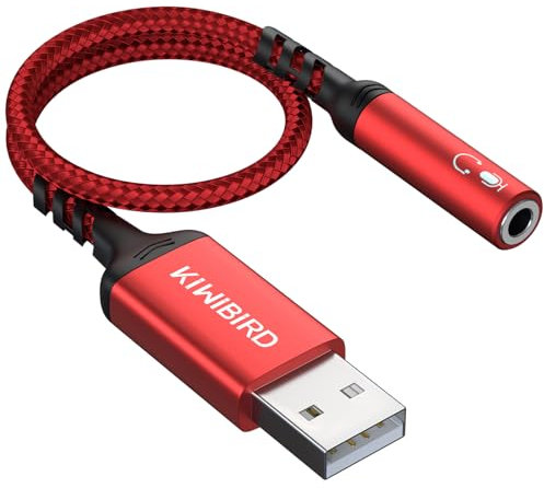 KiWiBiRD Adaptador USB a Jack 3,5mm Audio, Tarjeta de Sonido Estéreo Externa, Adaptador de Auriculares, Altavoces y Micrófonos, 4 Polos TRRS, Compatible con PS4, MacBook, Windows PC, Raspberry Pi