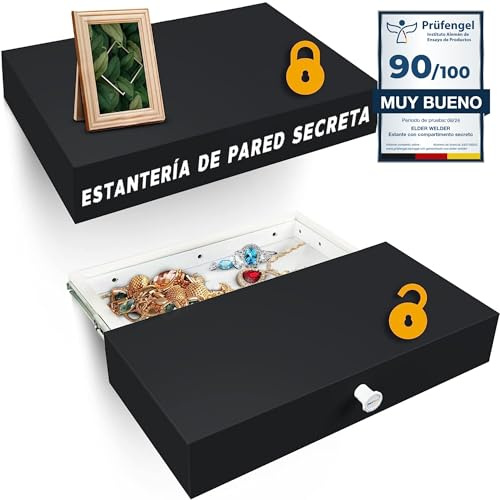 Elder Welder® Étagère Secrète avec Compartiment Secret | 30cm x 60cm | Coffre Fort Secret | Étagère Murale Noire avec Cachette Secrète à Clé | Étagère Murale Tiroir | Idéale Cachette Argent