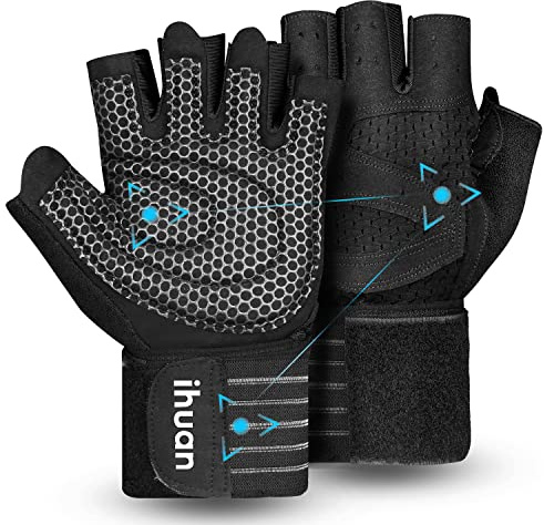 ihuan Guantes de Entrenamiento ventilados para Levantamiento de Pesas con Soporte para muñeca para Hombres y Mujeres, protección Completa de la Palma, para Levantamiento de Pesas, Entrenamiento,