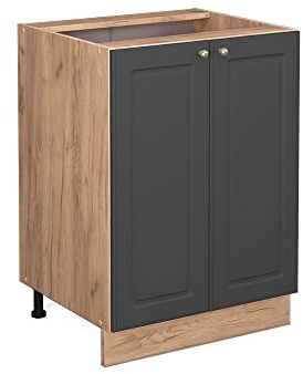 Vicco Küchenunterschrank Fame-Line, Anthrazit-Gold, 60 cm | MDF-Front · Ohne Arbeitsplatte · Höhenverstellbare Füße · Metallgriffe · Soft-Close