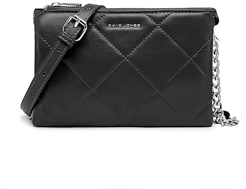 David Jones - Damen Kleine Gesteppte Umhängetasche - Frau Kette Schultertasche Steppmuster PU Leder - Handtasche Abendtasche Clutch Pochette Crossbody Bag - Tasche Elegante Flache Handy Party Schwarz