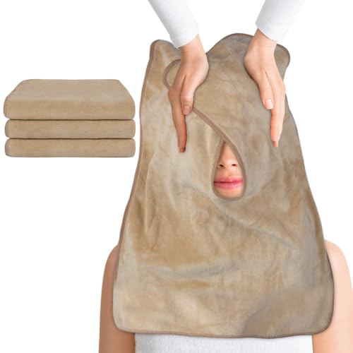 SINLAND 3 stücke Mikrofaser Gesichtstücher für Ästhetiker Beige 40x50cm | Weich Gesichtsreinigungstücher Nasenschlitztücher Massageliege Spa Handtücher für Gesichtsdampf Massage und Reinigung