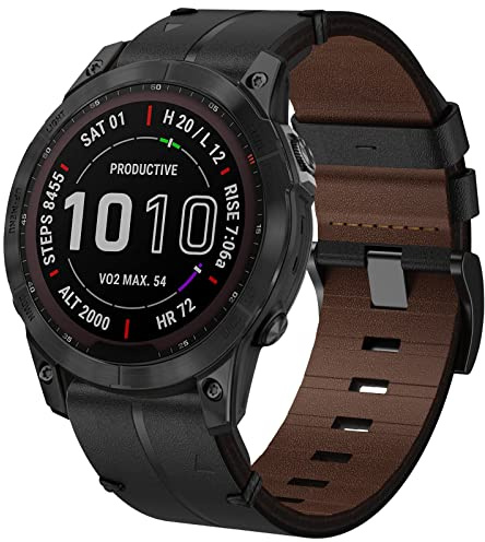 TOPsic Läderarmband kompatibelt med Fenix 7, 22 mm ersättningsarmband Quick-Fit klockarmband för Fenix 6/Fenix 6 Pro/Fenix 5/Fenix 5 Plus/Forerunner 935 945/Instinct 2/Approach S60 S62/Quatix 5
