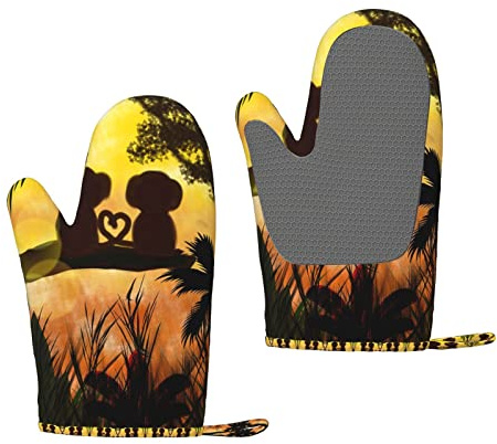 Gants de barbecue en silicone résistant à la chaleur - Motif couple de singes mignons