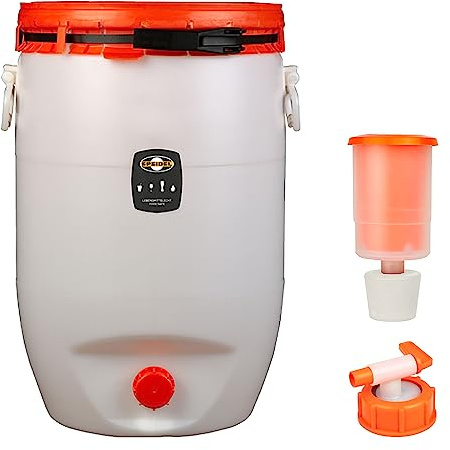 Mostfass 120 Liter mit Auslaufhahn NW 10 und Gärspund, Gärfass (120 L rund) für Most, Wein, Cider, Säfte, Getränke, Fass Getränkefass lebensmittelecht, Kunststoff Gärbehälter Behälter