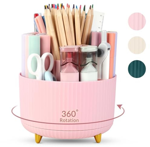 SKYDUE 360 Rotating Multipurpose Organizer - Cute Rotating Pen Holder with 5 Slots for Art Supplies, Office, School, Home