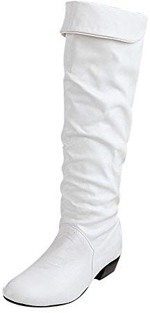 BILIKEYU Damenstiefel Absätze Knie Winter Schlauchhohe Stiefel Flache Reithohe Damenstiefel Jungen 35 (White, 40)