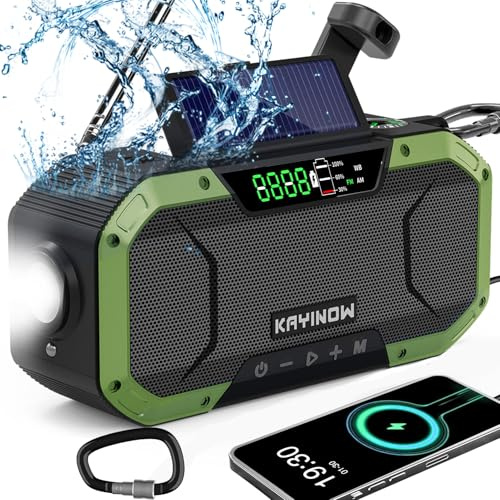 Hand Crank Emergency Radio,Portable AM FM NOAA Weather Radio,Solar Power,18500mWh/5000mAh Battery Operated,USB Charging Flashlight,Waterproof,SOS for Camping,Power Outage,Survival Storm
