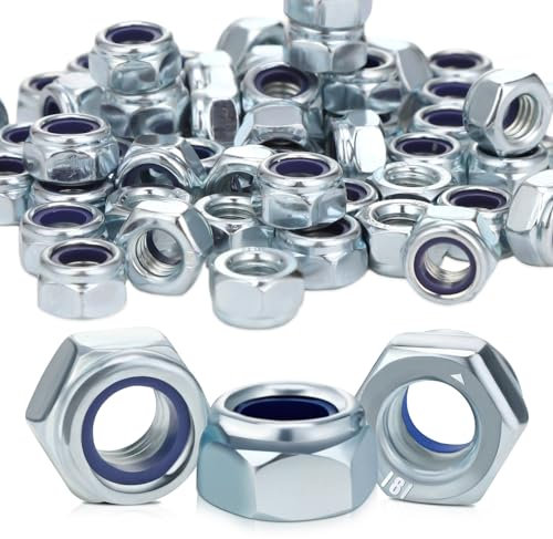 Partideal 50 Stück M6 Muttern Set,Verzinkter Stahl A2 V2A DIN985 Sicherungsmuttern,Selbstsichernde Muttern Sechskantmuttern Sechskantmutter, Sechskant Mutter mit Metrischem Regelgewinde