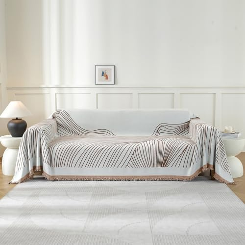 YSTELLAA Housse De Canapé 3 Places, 180×340CM, Protection Sofa, Jete De Canape Grande Taille Épaisses, Housse Universelle Four Seasons, Décoration Intérieure, pour Le Salon, Café Foncé-Curve