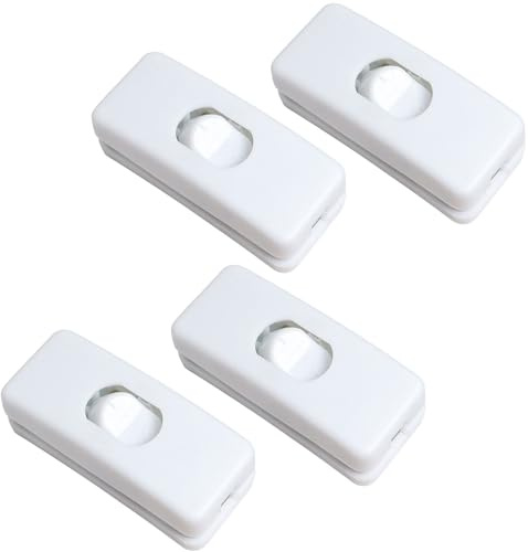 EXTRASTAR 4x Wippschalter Zuleitungsschalter Schnurschalter Kabelschalter, 2A 250V, Schnurschalter, Kabelschalter, 2polig, Weiß