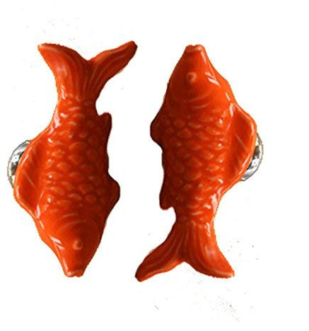Türgriffe, 2 Stück, 55 mm, Orange, niedliche Goldfisch-Form, Keramik-Türknauf, Griff, Kinderzimmer, tolle und lustige Dekoration, Zugknöpfe for Schrank/Schrank/Garderobe/Schublade/Badezimmer, 6 Farben