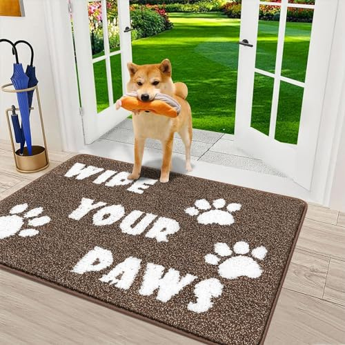 Enyhom Fußmatte Innen Waschbar 60 x 90cm Hunde und Wipe Your Paws Design Hunde Schmutzfangmatte, rutschfest Absorbierend Schmutzfänger Fussabtreter Türvorleger