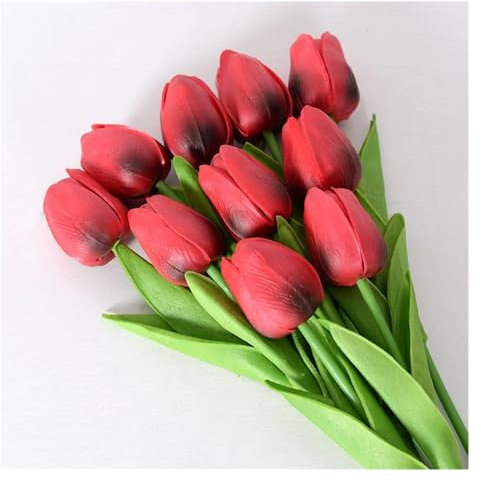 Tulpen Künstlich Wie Echt 5er-Pack Tulpen, künstliche Blumen, Hochzeitsdekoration, Brautstrauß, künstliche Blumen, fühlt Sich echt an, for die Dekoration zu Hause und im Garten (Color : Wine red, SI