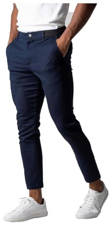 Bizgent Active - Pantalones chinos para hombre, básicos, casuales, ajustados, elásticos, con parte delantera plana, pantalones de vestir ajustados