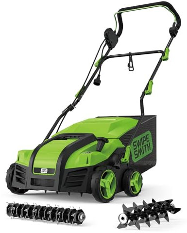 16-Inch Dethatcher & Scarifier Electric Corded, 15 Amp Copper Motor, Electric Lawn Dethatcher with 5-Position Depth Adjustment