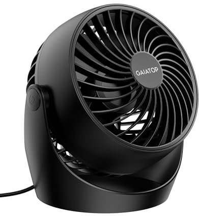 gaiatop Desk Fan, 5 Inch Portable Electric Table Desktop Air Circulator Fans, Small but Powerful with 3 Speed 360° Adjustable Tilt for Cooling Home Dorm Office Bedroom Bathroom Kitchen, Black