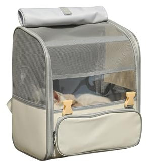 Galatée Katzenrucksack, Belüfteter Haustier-Rucksack Für Reisen, Wandern, Den Einsatz Im Freien, Von Fluggesellschaften Zugelassener Katzenrucksack, Tragbarer Katzenrucksack(Grau)