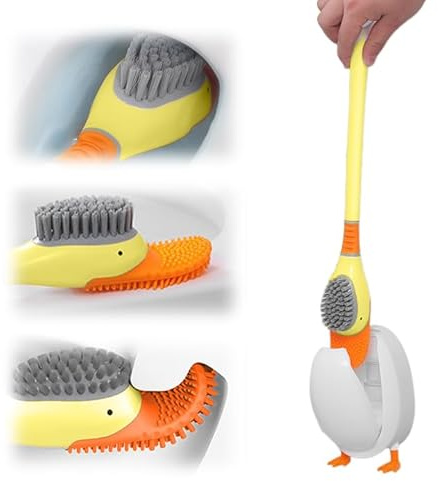 Diving Duck Toilet Brush, Klobürste Silikon Bathroom Toilet Brush and Holder Set, Toilettenbürste Silikon, Toilettenbürste für Wohnmobile, Kreative Toilettenbürste aus Silikon mit Aufbewahrung (Gelb)