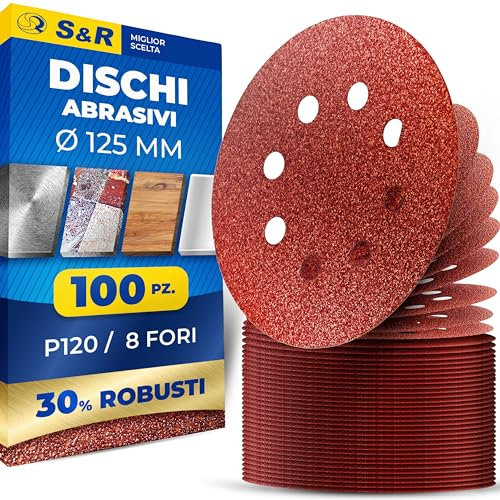 S&R 100 Discos de Lija 125mm grano 120 - Papel de Lija para Lijadora orbital Bosch Parkside Einhell Makita de 125 mm. 100 Hojas para Madera Metal Pintura