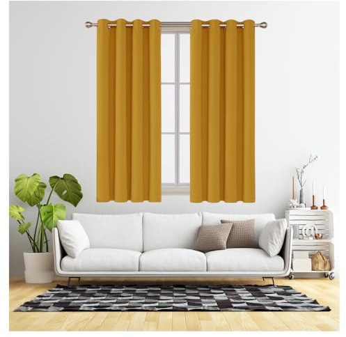 REHAN & CO Blackout Curtains for Bedroom Super Soft Thermal Insulated Black Out Eyelet Curtains with Tie Backs for Living Room, Kitchen Ochre (W46 x L54 Inch 2 Panels)