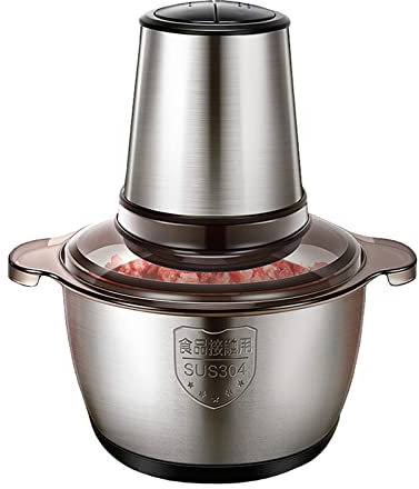 VQIGGTSS Tritacarne Elettrico, Piccolo Tritatutto Elettrico da 300 W, Ciotola in Acciaio Inossidabile da 2 Litri, Design di smontaggio, per Carne Verdura Frutta,Nero