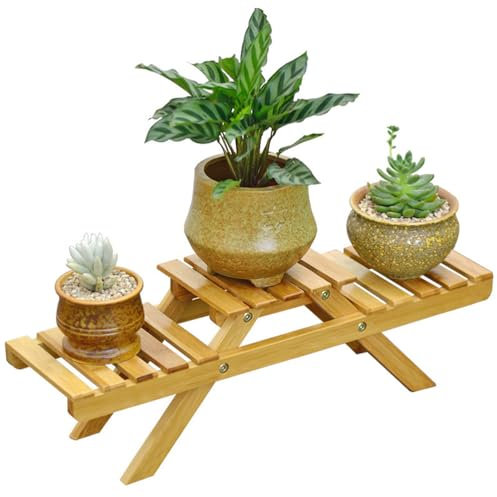 Dcbdx Blumenständer Holz mit 2 Stufen Blumenregal Bambus Outdoor, Multilayer Blumenbank Pflanzentreppe Pflanzenregal für Garten, Balkon, Terrasse, 2pcs