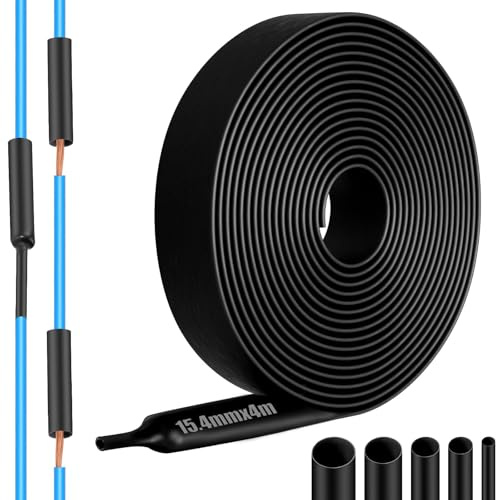 Mbsomnus Schrumpfschlauch mit Kleber 15,4 mm Schrumpfschlauch 3:1(4 M) | Wasserdichter Schrumpfschlauch, Schwarz, Schrumpfschläuche Rolle, Isolierung, Heat Shrink Tube, für Kabelisolierun