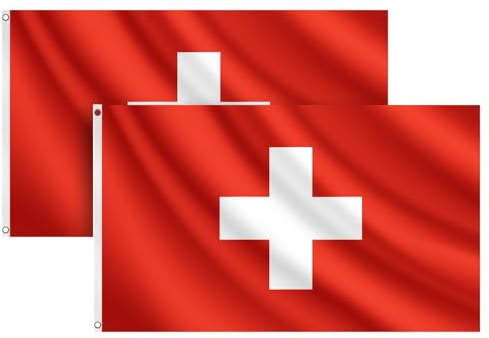 COCOSY 2 Stück Schweiz Fahne - 90 x 150 cm 100% Polyester Schweizer Flagge mit Messing-Ösen - Wetterfeste & Langlebige für Sport & Feierlichkeiten