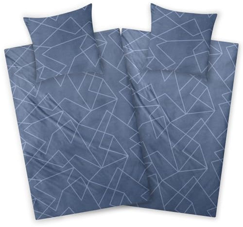 Aminata kids Biber Bettwäsche Streifen 135x200 dunkel-blau gestreift Flanell-Bettwäsche-Set, geometrisches Muster Reißverschluss warm & weich Jugendliche Erwachsene