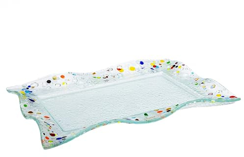 Sospiri Venezia Assiette rectangulaire en verre style Murano avec bord ondulé - Plateau élégant accessoire de service 20 x 30 cm - pour maison restaurant bar idée cadeau