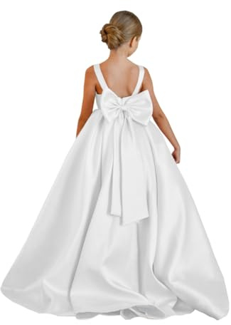 Robe de demoiselle d'honneur pour mariage Enfants Princesse Première communion Robes formelles pour concours de beauté Robes de bal avec nœud, blanc, 12 ans