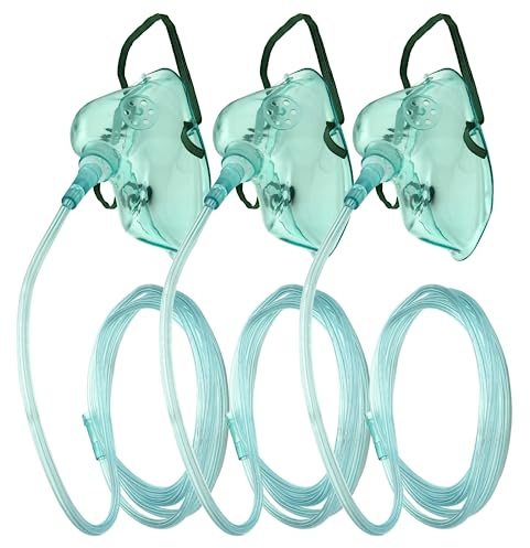 DWCHECK 3 Pack Oxygen Mask for Face Adult with 7 Ft Tube, Oxygen Mask with Adjustable Elastic Strap - Adult Standard L,Green