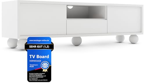 VERNESAGE TV Board – Fernseher-Lowboard [mit Buchenholz-Füßen] & Schrank mit Kabelmanagement - Sideboard für Wohnzimmer | TV-Tisch, Kommode, Fernseh-Regal | Modern Living Room Cabinet
