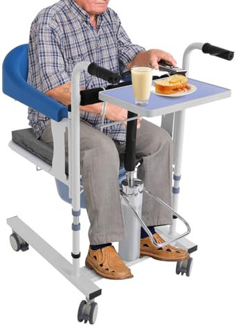 DIFU Sollevatore per pazienti multifunzione, idraulico, con secchio per casa, schienale pieghevole a 180°, sedia WC regolabile in altezza con ruote, ascensore per vasca da bagno (blu)