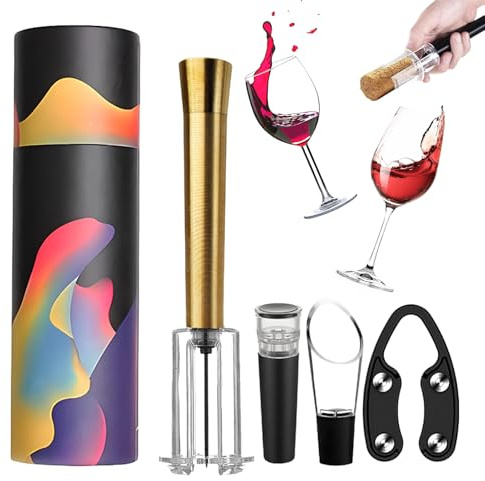 Bloshonour Air Pump Cork Remover Wine Bottle Opener Set, Miraclew Wine Opener, Wine Air Pressure Pump Bottle Opener Set 4PCS, Efficient Simple Wine Cork Opener for Wine Lovers (Gold,Set-B)