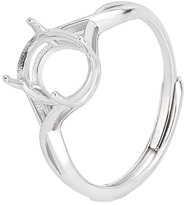 HOBBIESAY 1 Stück 925 Ringbasen Aus Sterlingsilber 18.5mm Verstellbar Runde Cabochon Ringbasen Klauenring Rohling Ringfassungen Für Damenringe Schmuckherstellungstablett: 8x6.3mm